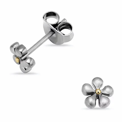 Dark Harmony blommor blommorörhängen i oxiderat sterlingsilver med förgyllt silver