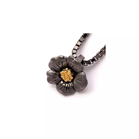 Dark Harmony blommor blommaberlock i svart rhodinerat silver och förgyllt silver