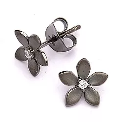 blommor blommorörhängen i svart rhodinerat silver