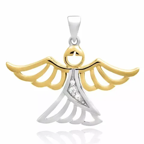 Stort ängel zirkon hängen i silver och förgyllt silver