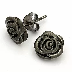 Ros örhängen i svart rhodinerat silver