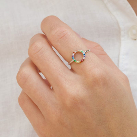 multifärgat zirkon ring i silver