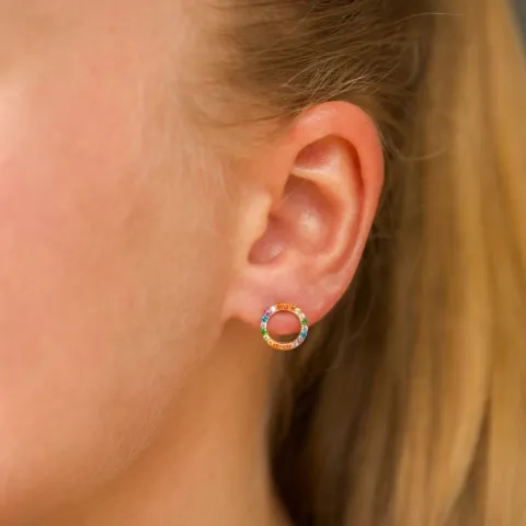 runda multifärgade zirkon örhängen i förgyllt silver