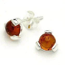 Runda bärnsten örhängestift i silver