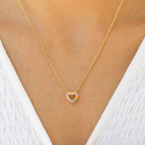 hjärta multifärgat zirkon hängen i förgyllt silver