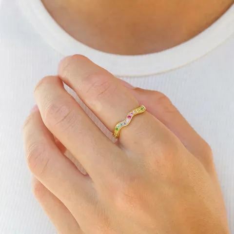 multifärgat zirkon ring i förgyllt silver