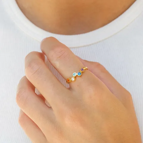 multifärgat zirkon ring i förgyllt silver - Bubbly Twist