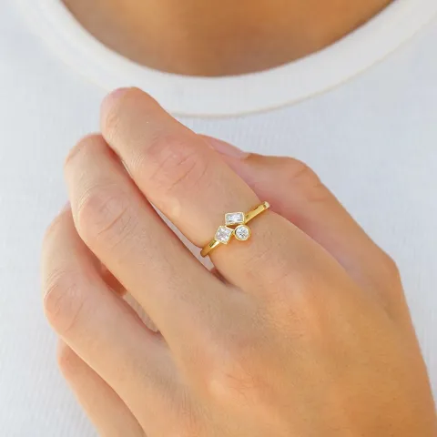 vit zirkon ring i förgyllt silver