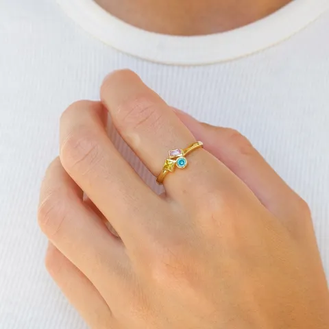 multifärgat zirkon ring i förgyllt silver