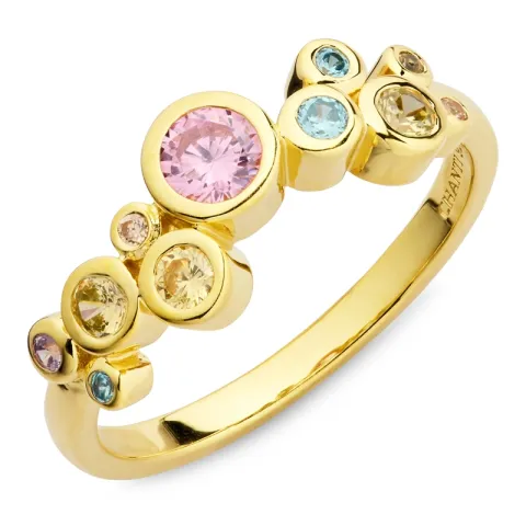 multifärgat zirkon ring i förgyllt silver - Bubbly Twist