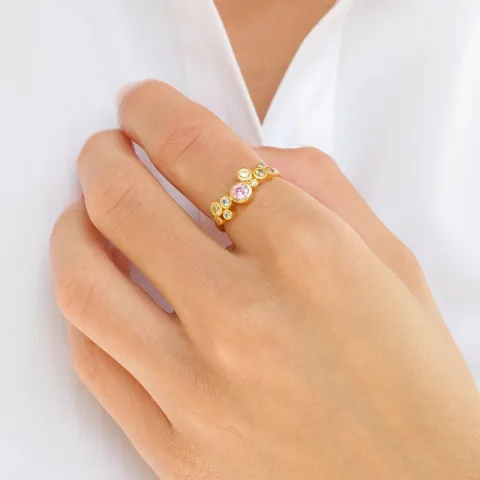 multifärgat zirkon ring i förgyllt silver - Bubbly Twist