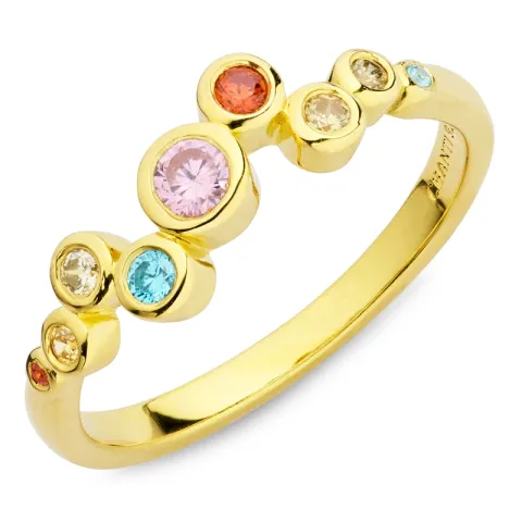 multifärgat zirkon ring i förgyllt silver - Bubbly Twist