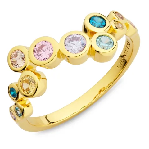 multifärgat zirkon ring i förgyllt silver - Bubbly Twist