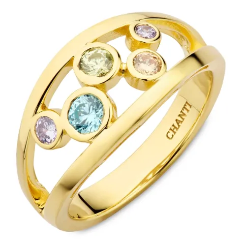 multifärgat zirkon ring i förgyllt silver - Bubbly Twist
