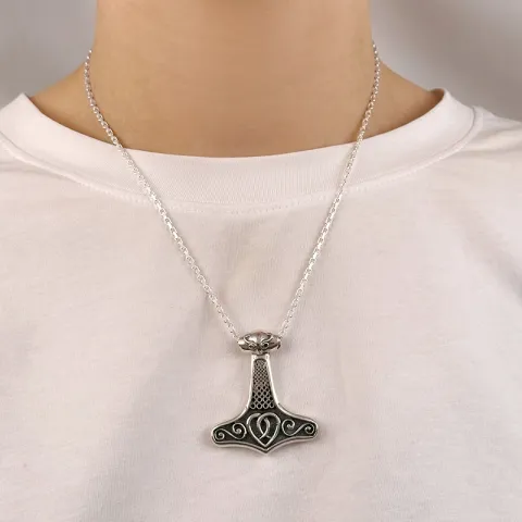 äkta tors hammare hängen i oxiderat sterlingsilver