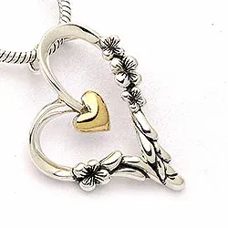 Hjärta hängen i förgyllt silver och oxiderat sterlingsilver