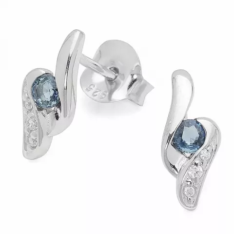 abstrakt blå safir örhängen i silver