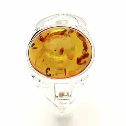 Oval bärnsten silver ring i oxiderat sterlingsilver