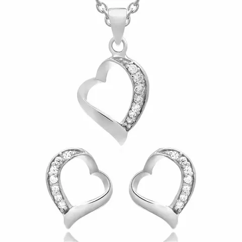 Hjärta set med örhängen och halsband i silver vit zirkon