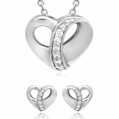 Hjärta set med örhängen och halsband i silver vit zirkon