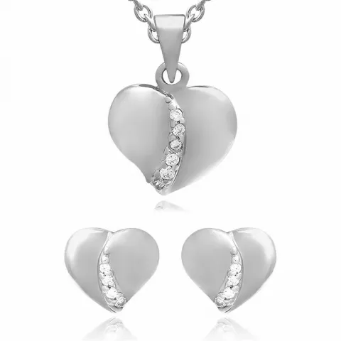Hjärta set med örhängen och halsband i silver vit zirkon