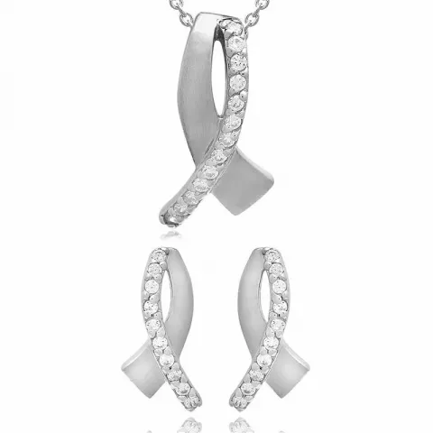Rosett set med örhängen och halsband i silver vit zirkon