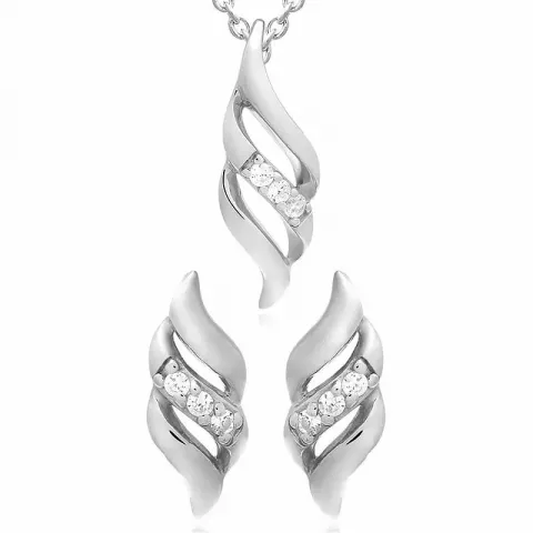 Set med örhängen och halsband i silver vit zirkon