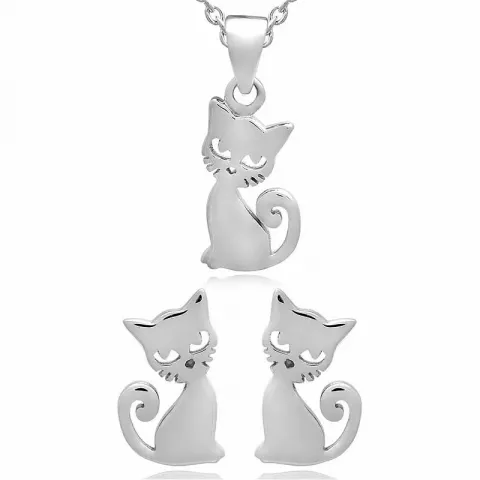 Katt set med örhängen och halsband i silver