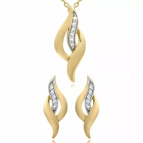 set med örhängen och halsband i förgyllt silver vit zirkon