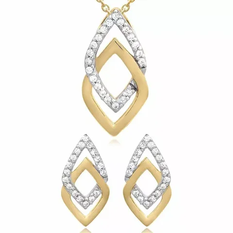 set med örhängen och halsband i förgyllt silver vit zirkon