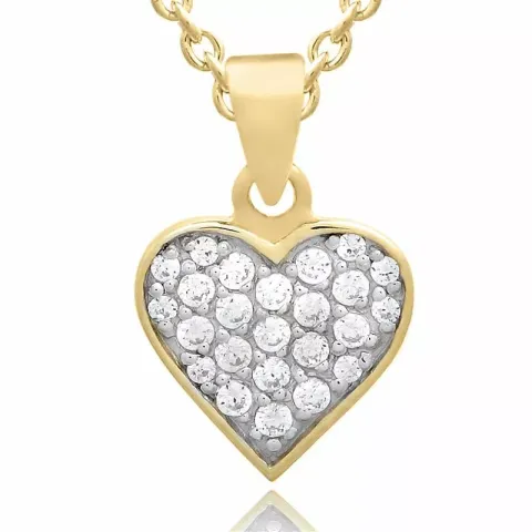 Hjärta set med örhängen och halsband i förgyllt silver vit zirkon