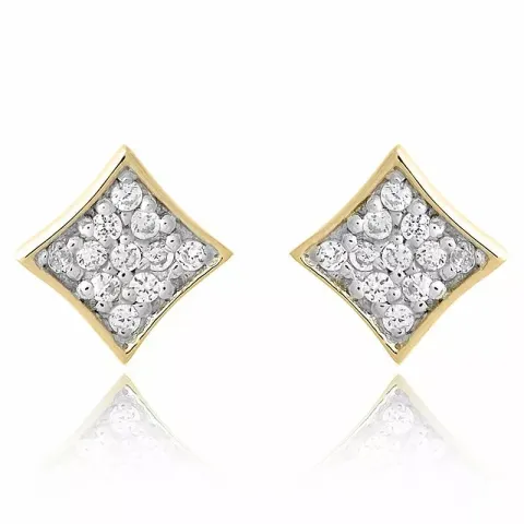 Fyrkantigt set med örhängen och halsband i förgyllt silver vit zirkon