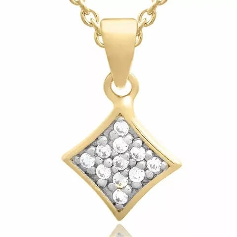 Fyrkantigt set med örhängen och halsband i förgyllt silver vit zirkon