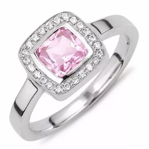 Fyrkantigt rosa zirkon ring i silver