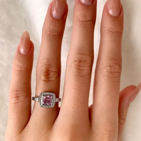 Fyrkantigt rosa zirkon ring i silver