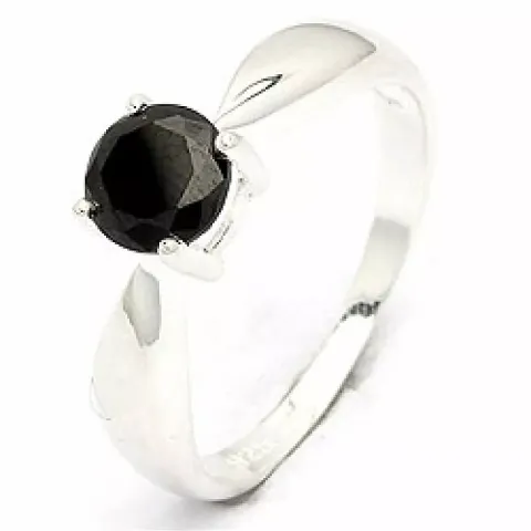 sort zirkon ring i silver