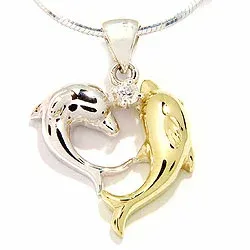 blank delfin hängen i silver och 8 karat guld