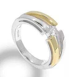 Bred vit zirkon ring i silver med 8 karat guld
