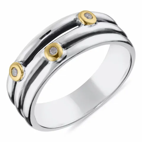 äkta zirkon ring i oxiderat sterlingsilver med 8 karat guld