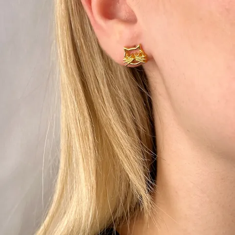 katter örhängestift i förgyllt silver