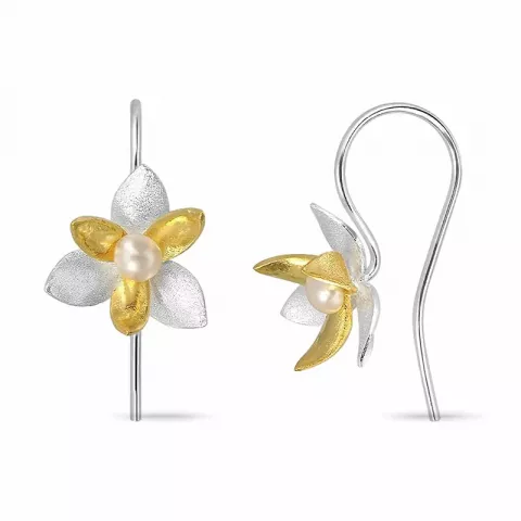 blommor pärla öronkrokar i silver med förgyllt silver