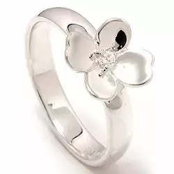 Blommor vit zirkon ring i silver