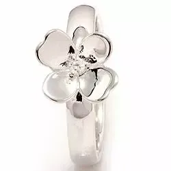 Blommor vit zirkon ring i silver