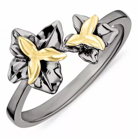 Dark Harmony blommor ring i svart rhodinerat silver med förgyllt silver