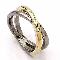 Bred Dark Harmony ring i svart rhodinerat silver med förgyllt silver