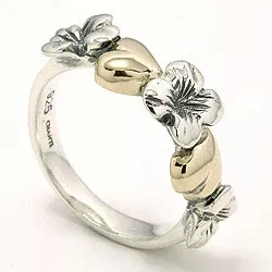 blommor ring i oxiderat silver med 8 karat guld