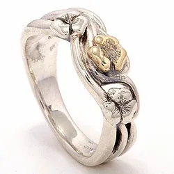 Blommor ring i oxiderat sterlingsilver med 8 karat guld