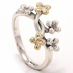 Blommor ring i oxiderat sterlingsilver med 8 karat guld