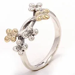 Blommor ring i oxiderat sterlingsilver med 8 karat guld