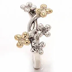 Blommor ring i oxiderat sterlingsilver med 8 karat guld